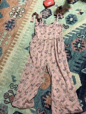 Girls' Pink Floral Tie-Shoulder Romper Jumpsuit